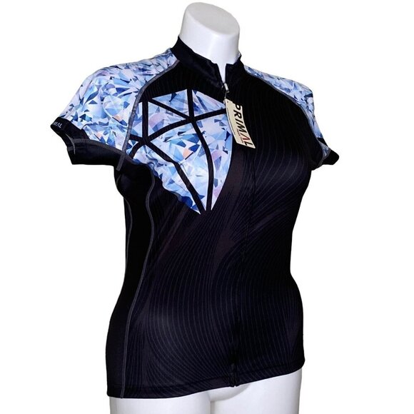 Primal NWT Black/Blue Diamond Pattern Cycle Race Cut Jersey Front Zip Women's XL - Picture 2 of 8